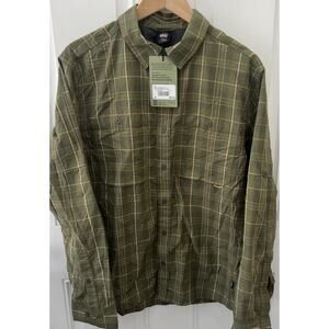 REI sahara long sleeve shirt mens Medium Alloy Plaid Green UPF 30 NWT
